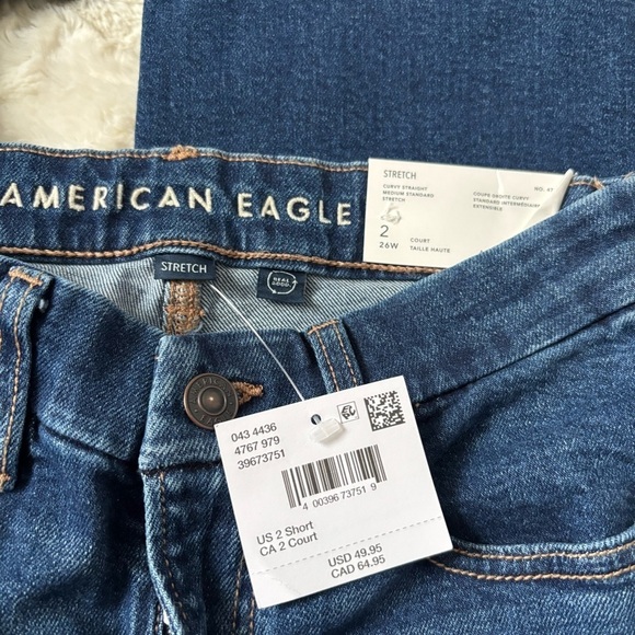 NWT American Eagle Women's Size 2/26 Short Blue Stretch Curvy Straight Jeans - Picture 2 of 6